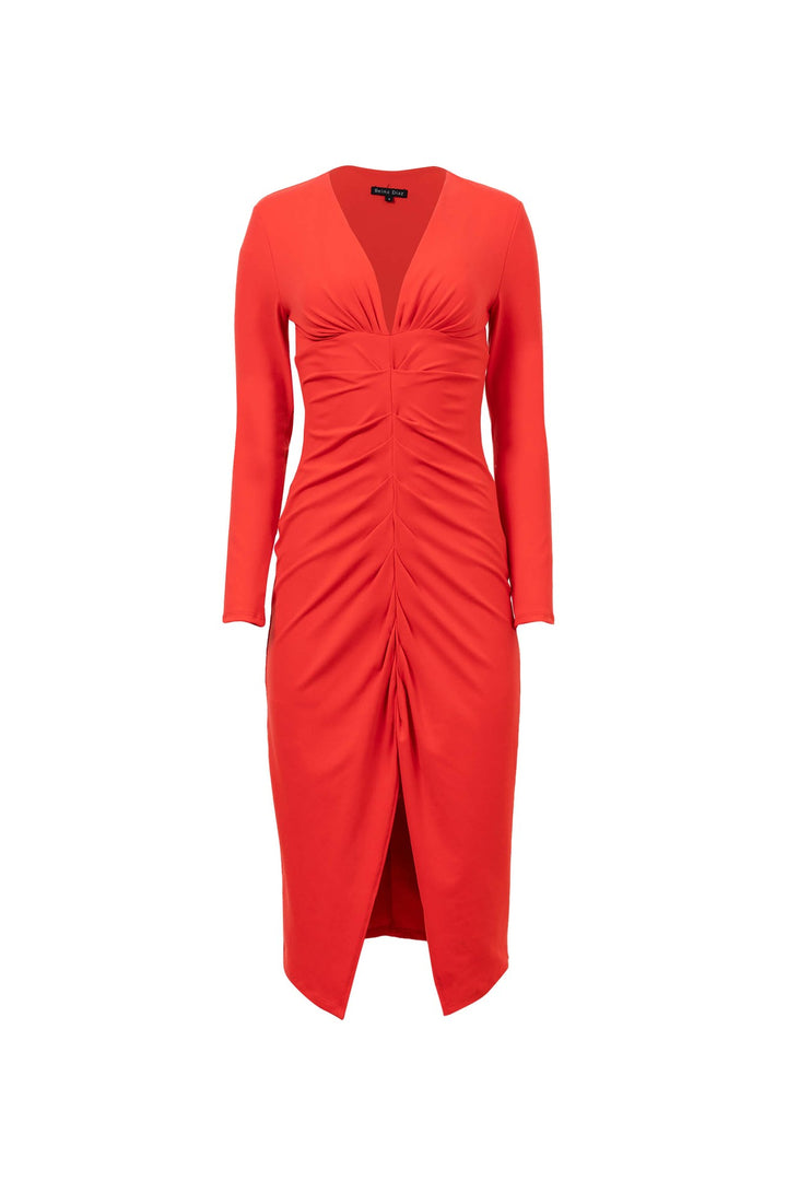 Vestido de mangas con drapeado central ROJ