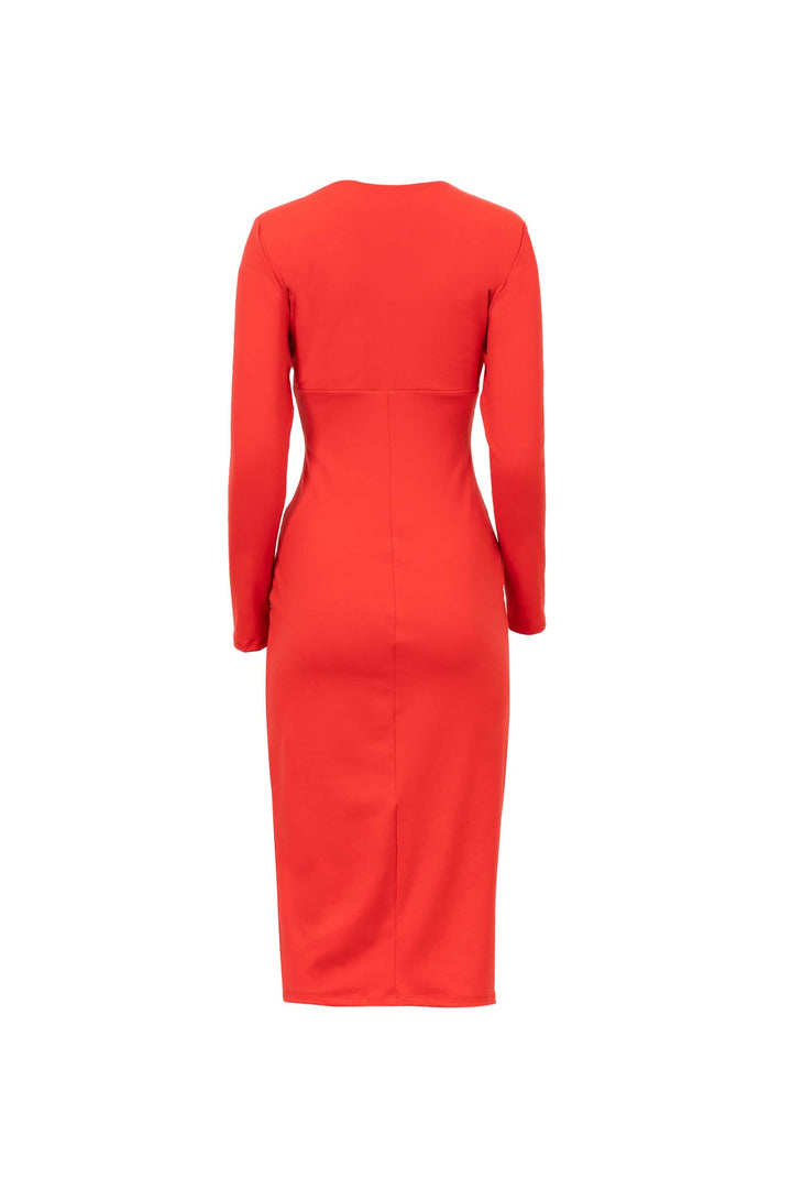 Vestido de mangas con drapeado central ROJ