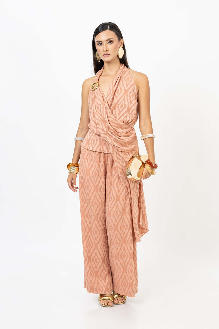 Set halter estampado con pantalón amplio