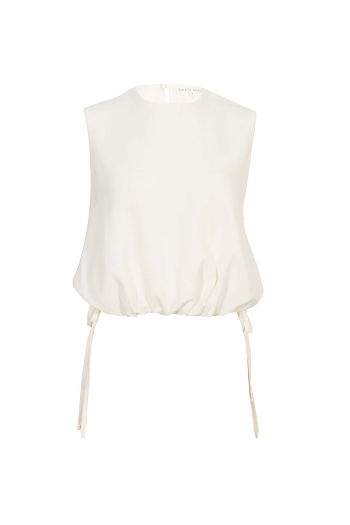 Blusa satinada sin mangas con lazo lateral