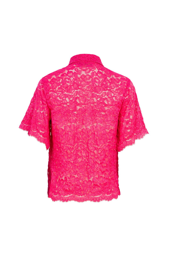 Blusa de encaje con cuello camisero