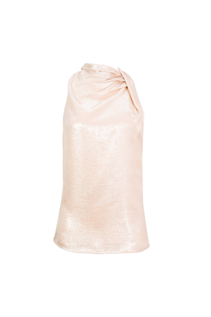 Blusa satinada asimétrica de cuello drapeado