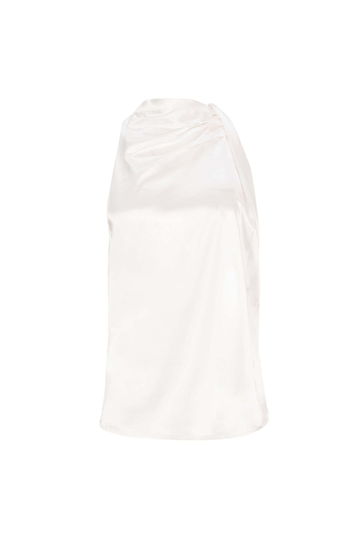 Blusa satinada con drapeado lateral