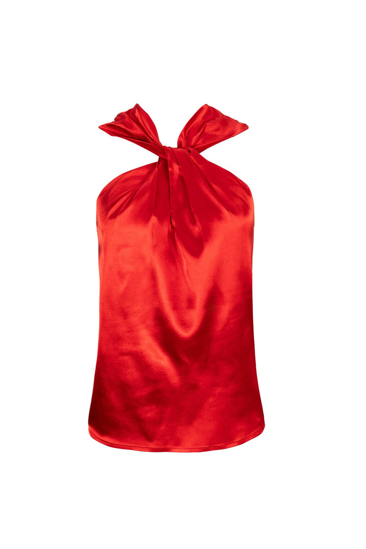 Blusa satinada con cuello halter