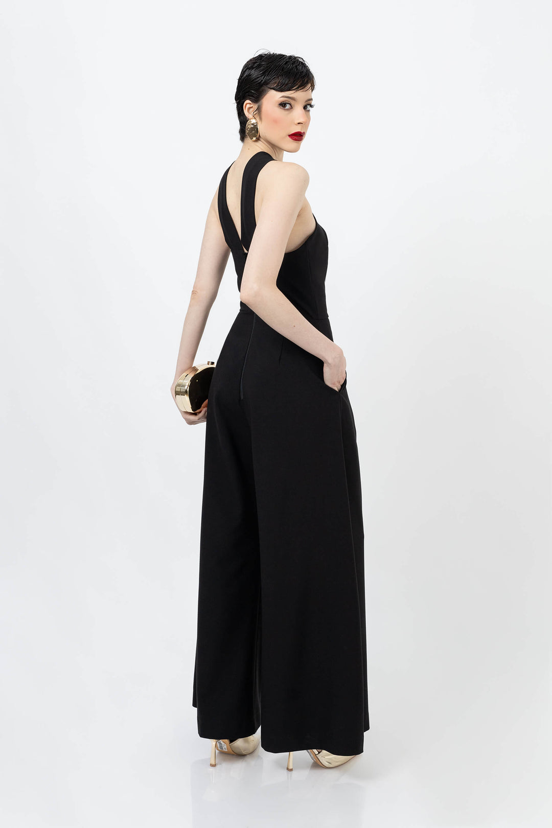 Jumpsuit Cuello Cruzado y Pierna Ancha