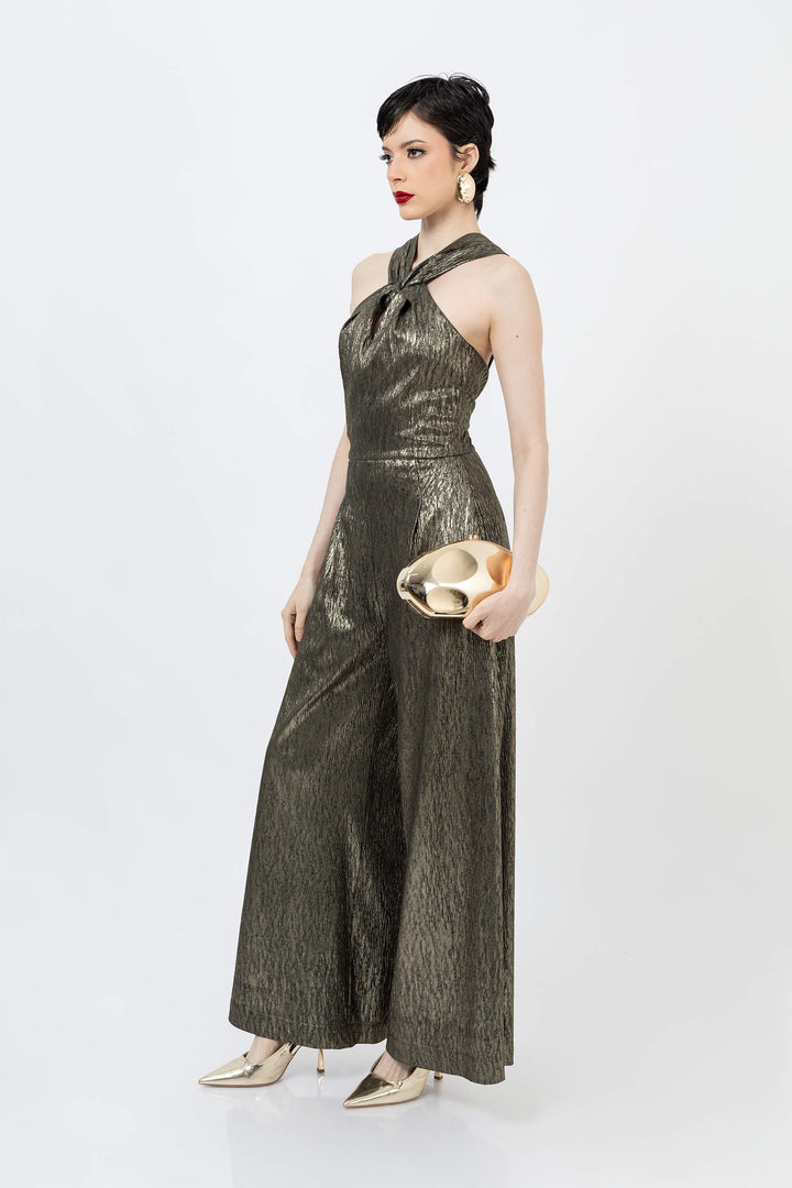 Jumpsuit Cuello Cruzado y Pierna Ancha