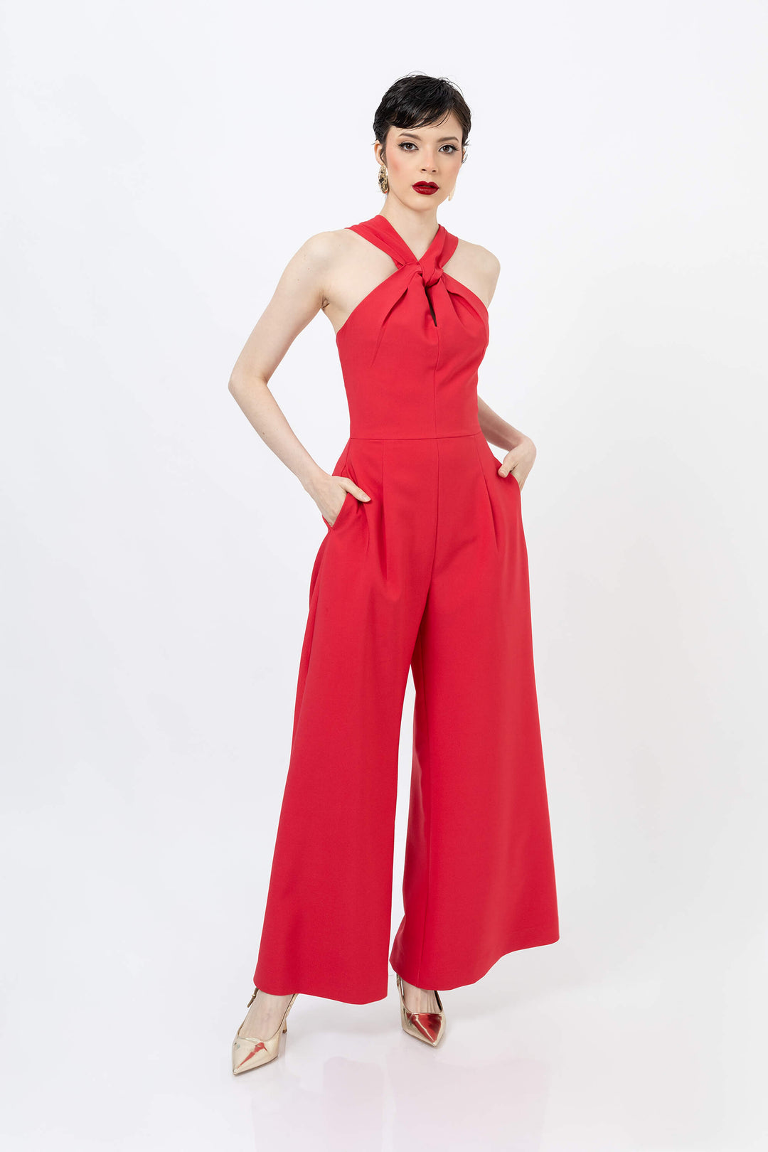 Jumpsuit Cuello Cruzado y Pierna Ancha