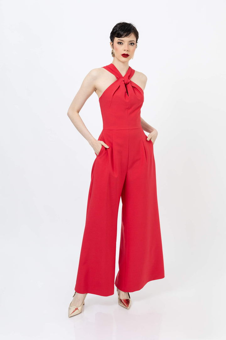 Jumpsuit Cuello Cruzado y Pierna Ancha