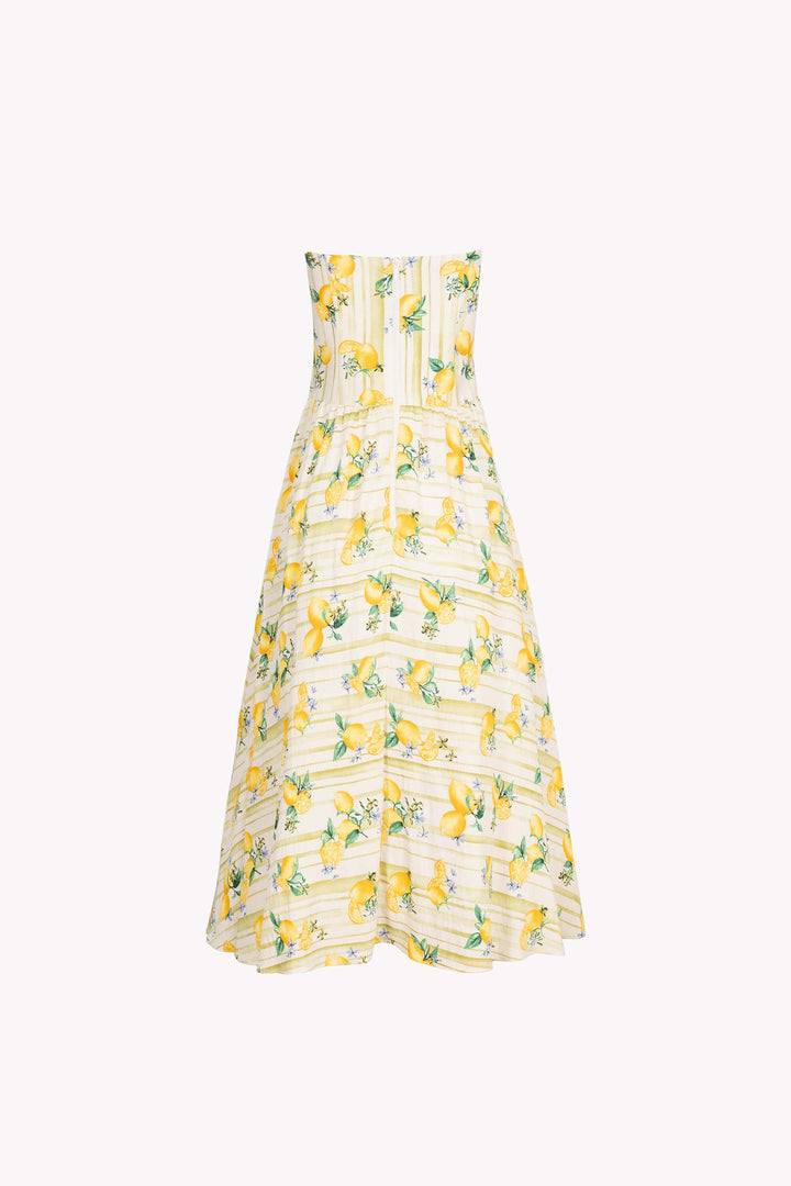 Vestido strapless midi con estampado