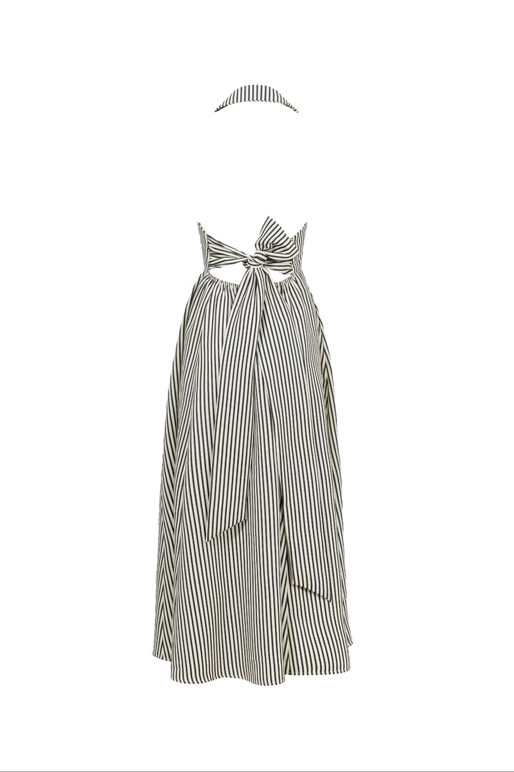 Vestido Maxi de Lujo con Cuello Halter y Lazos