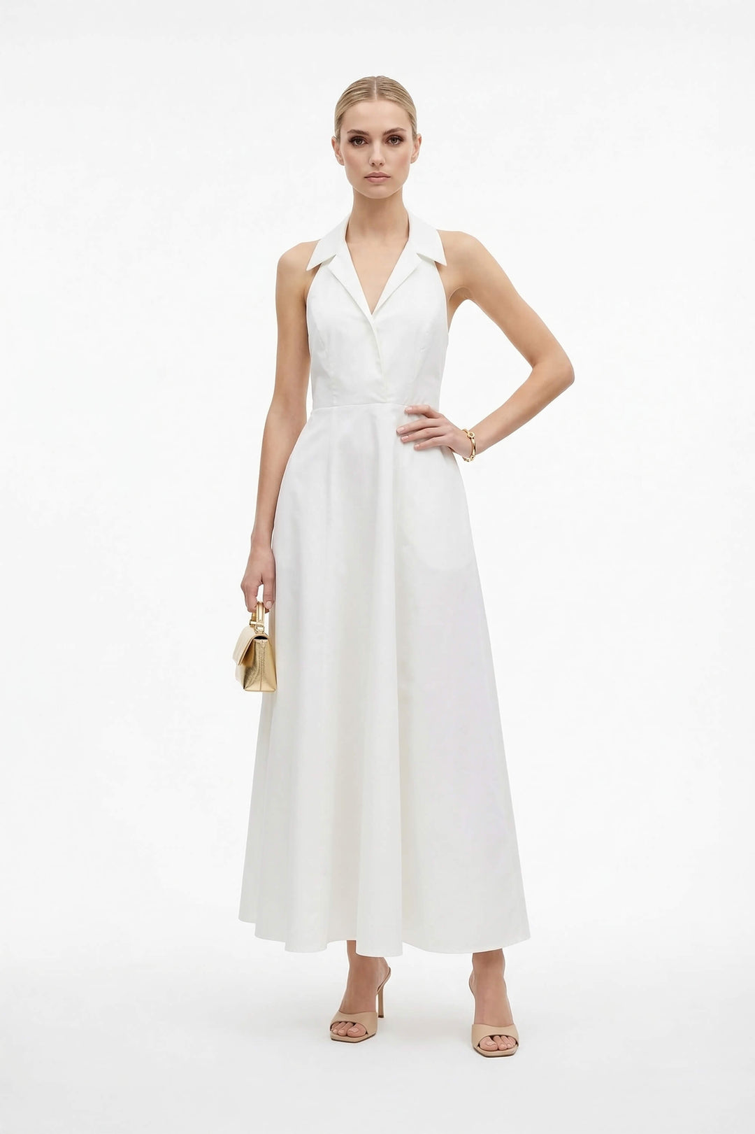 Vestido Maxi de Lujo con Cuello Halter y Lazos