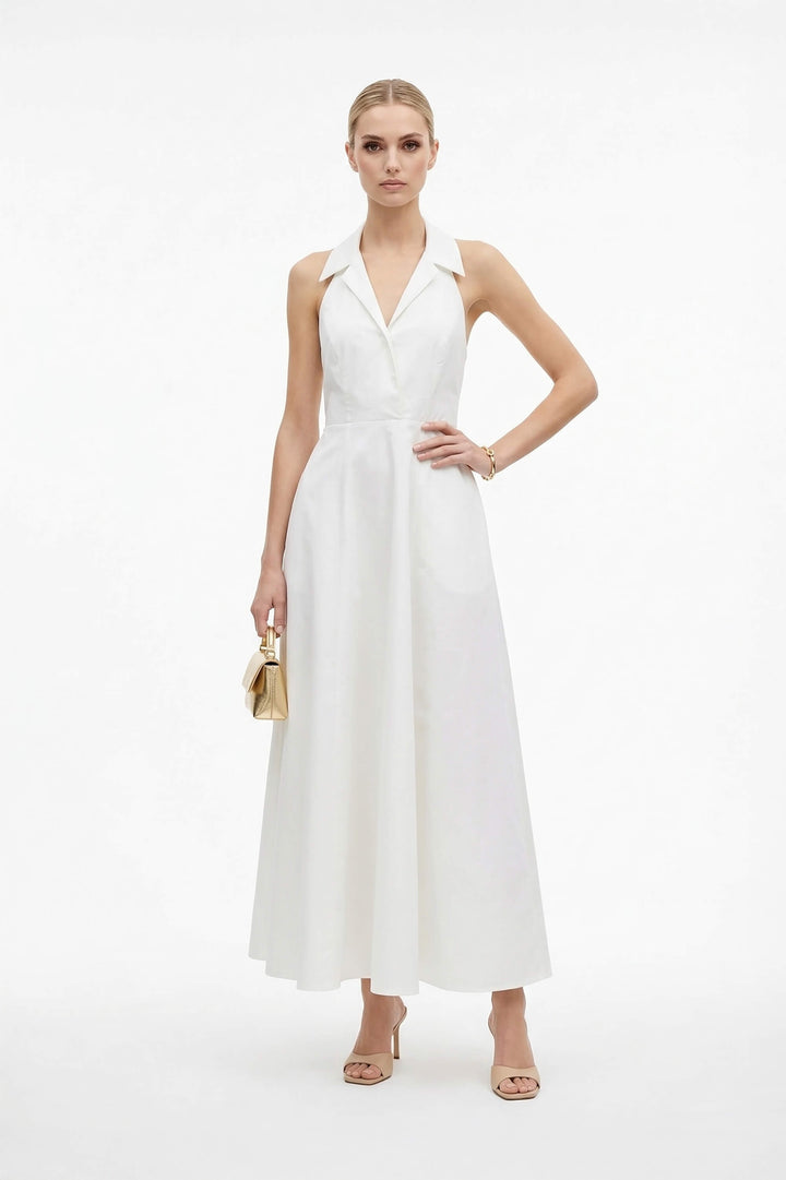 Vestido Maxi de Lujo con Cuello Halter y Lazos