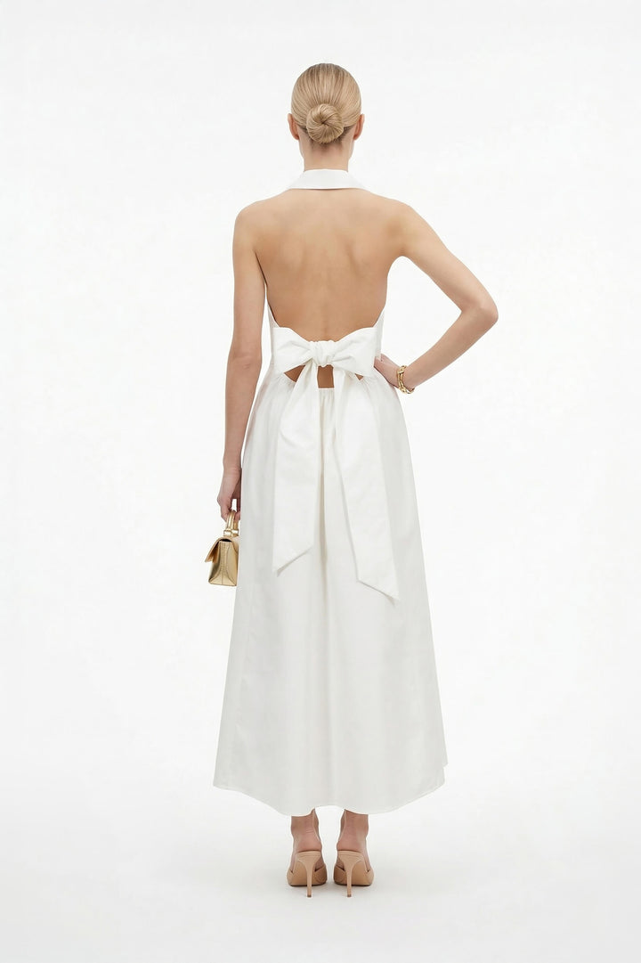 Vestido Maxi de Lujo con Cuello Halter y Lazos