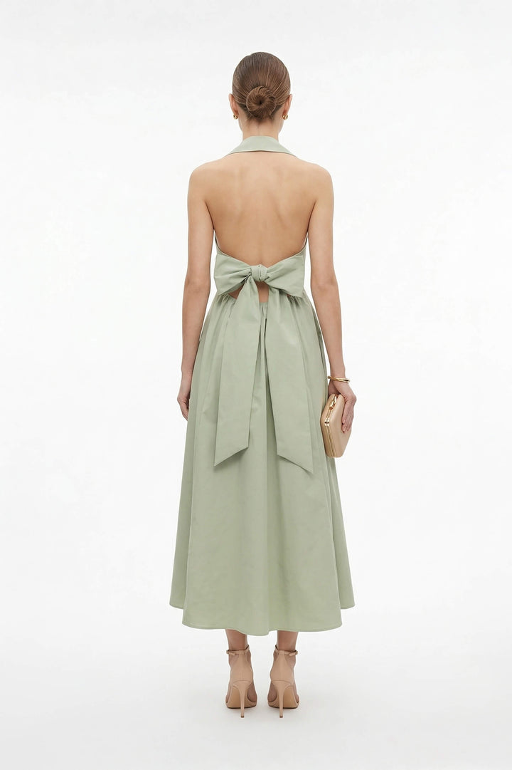 Vestido Maxi de Lujo con Cuello Halter y Lazos