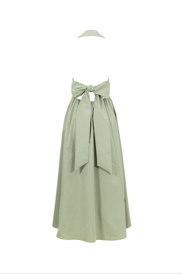 Vestido Maxi de Lujo con Cuello Halter y Lazos