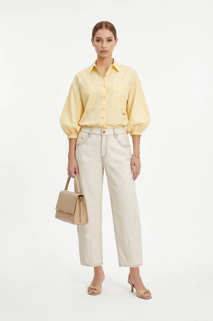 Pantalón Wide Leg  con Costuras en Contraste