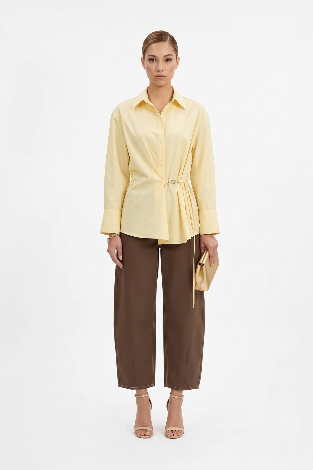 Pantalón Wide Leg  con Costuras en Contraste