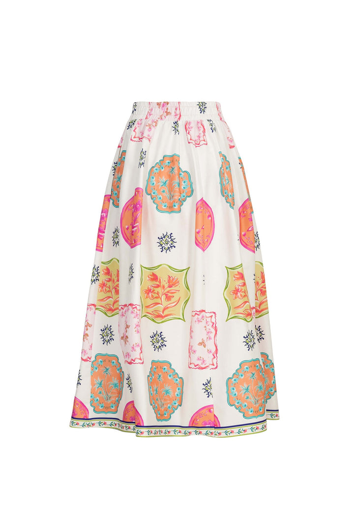 Falda midi estampada con pretina alta