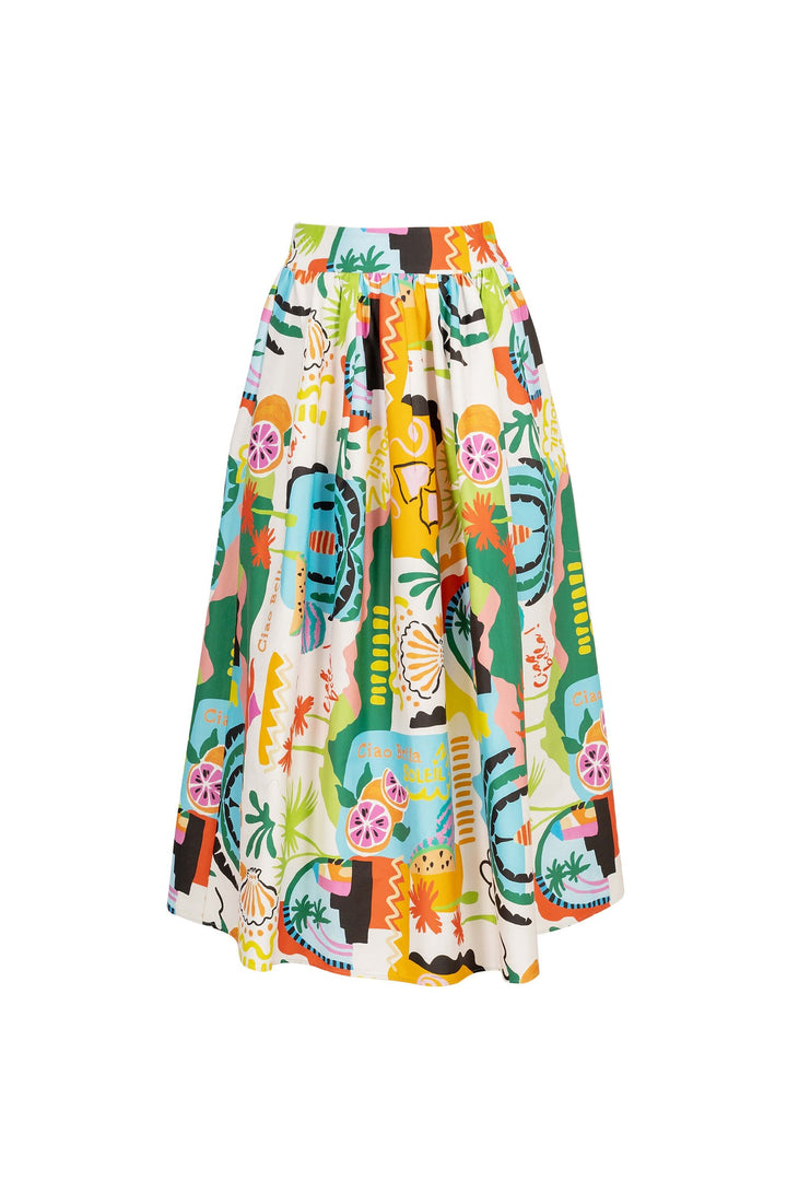 Falda midi estampada con pretina alta