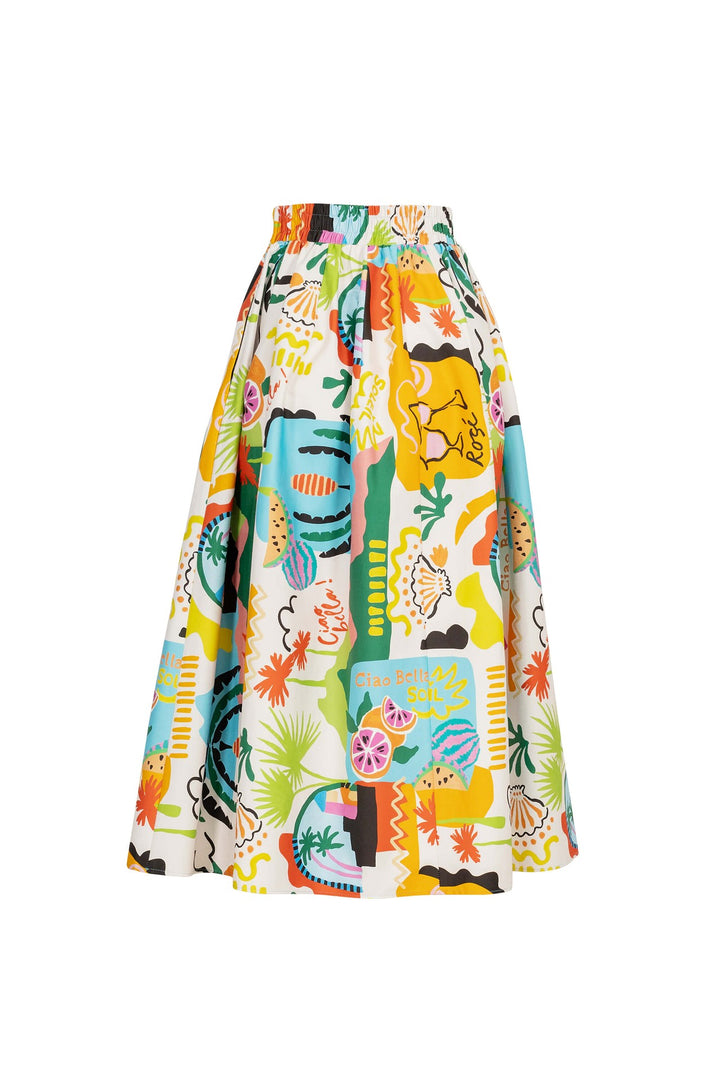 Falda midi estampada con pretina alta