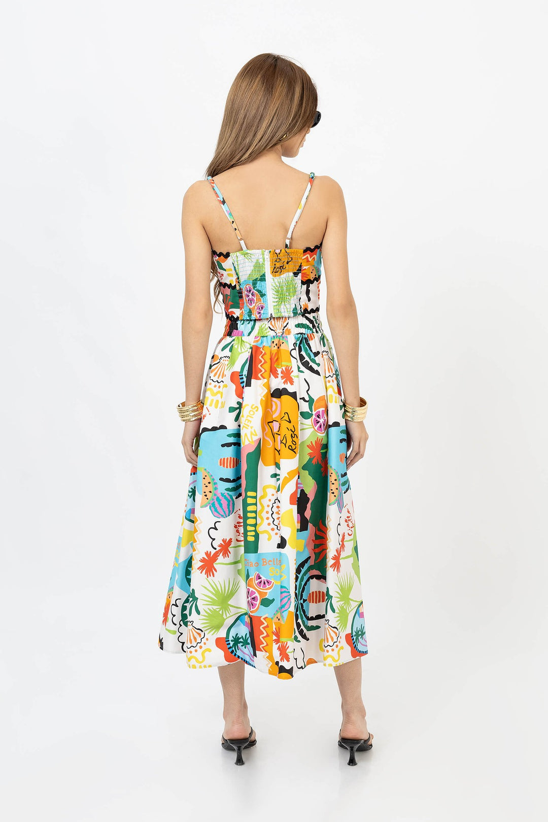 Falda midi estampada con pretina alta