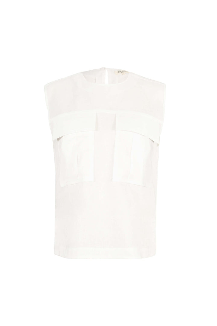 Blusa sin mangas tipo cargo de lino