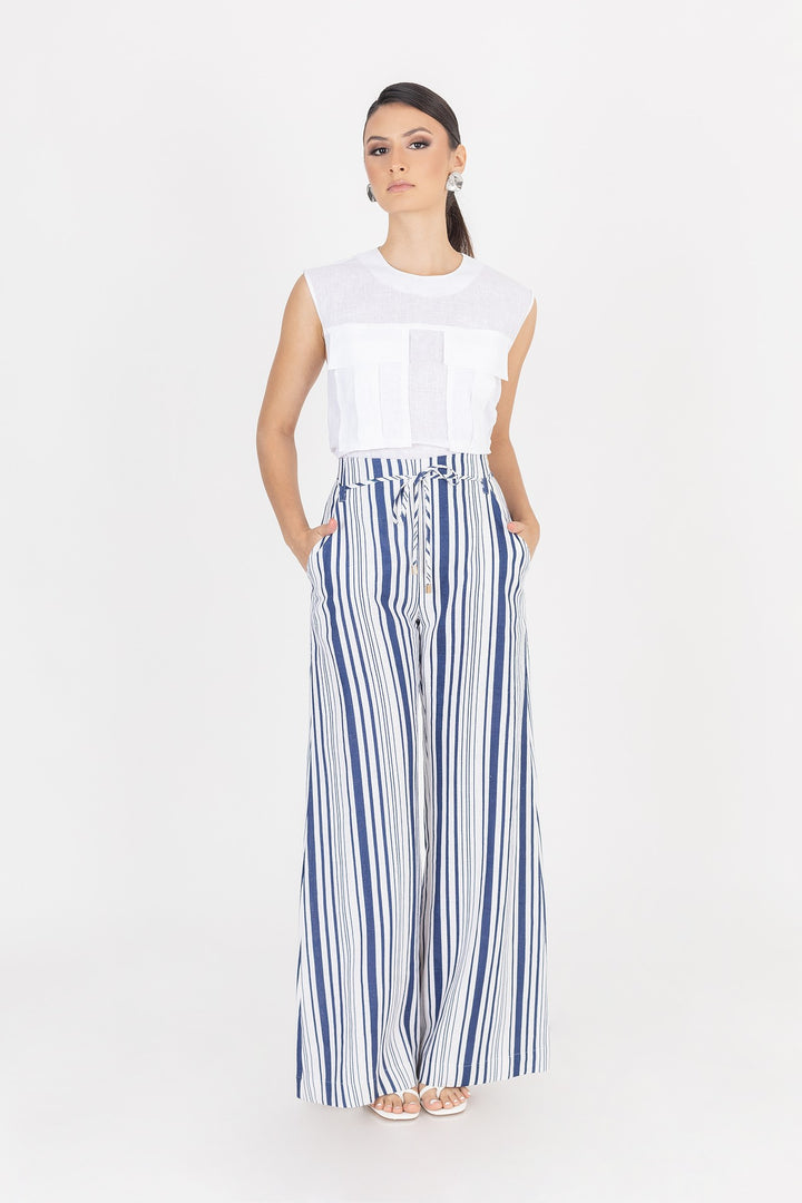 Blusa sin mangas tipo cargo de lino