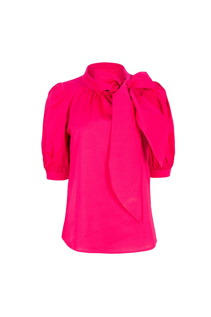 Blusa elegante con moño y manga abullonada
