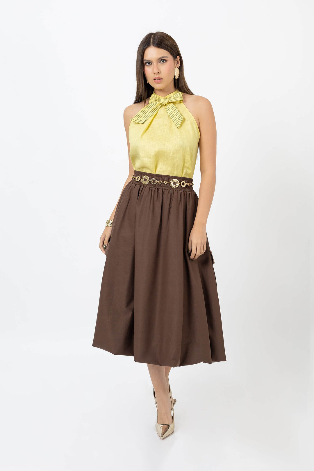 Falda midi con bolsas tipo cargo