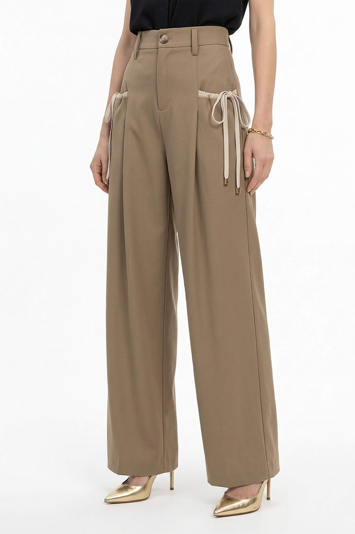 Pantalón Wide Leg con Detalles de Lazo