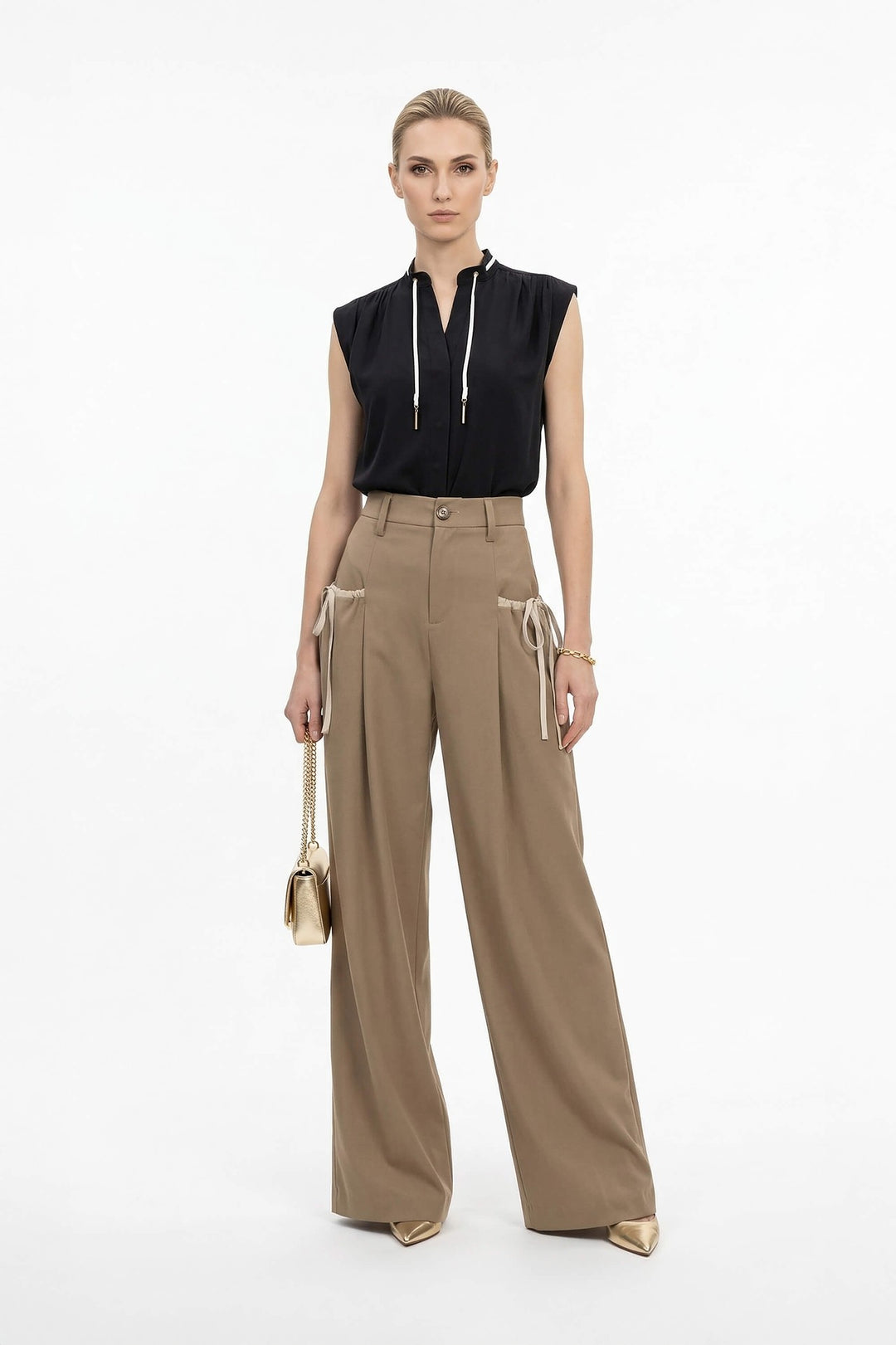Pantalón Wide Leg con Detalles de Lazo