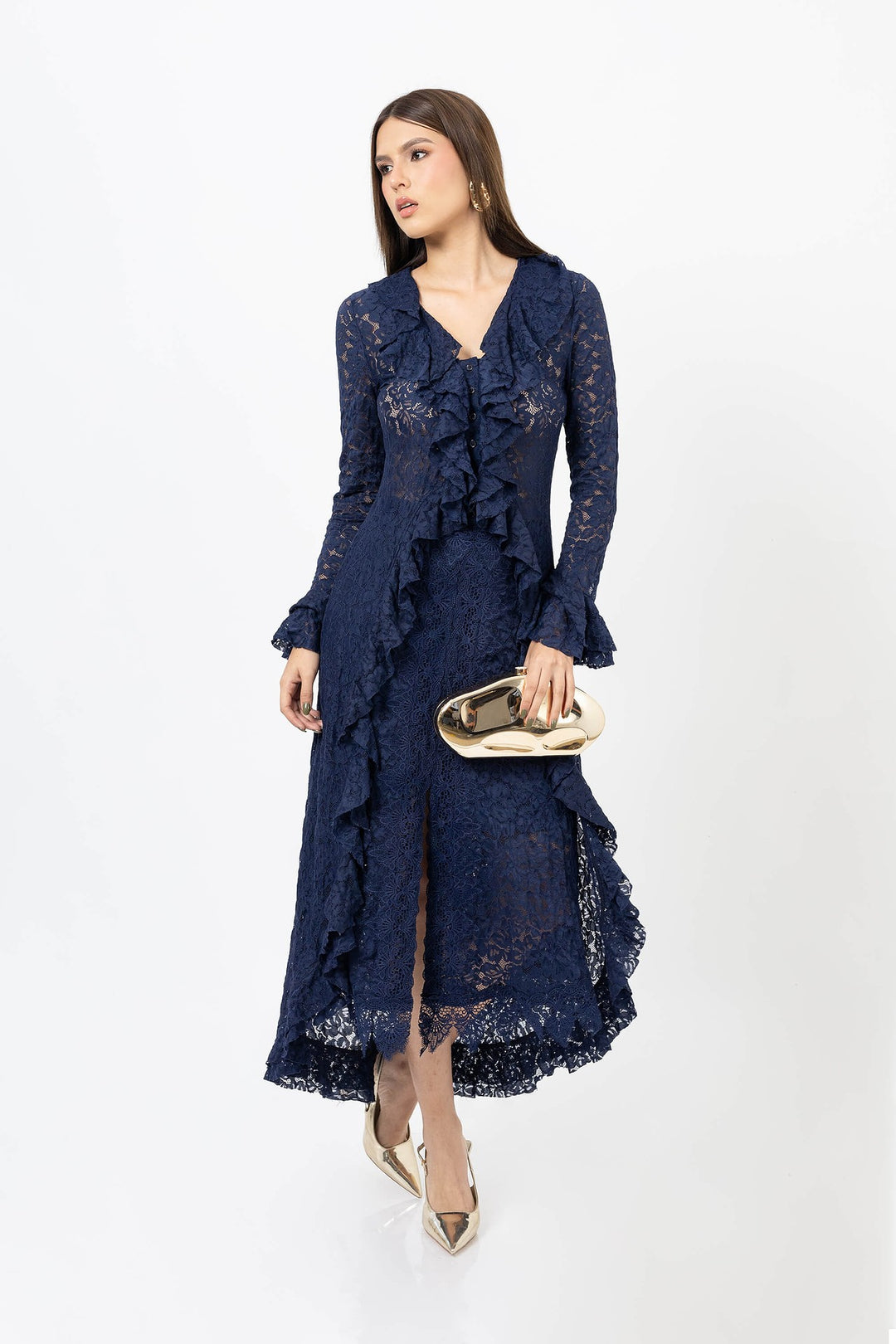 Falda midi de encaje