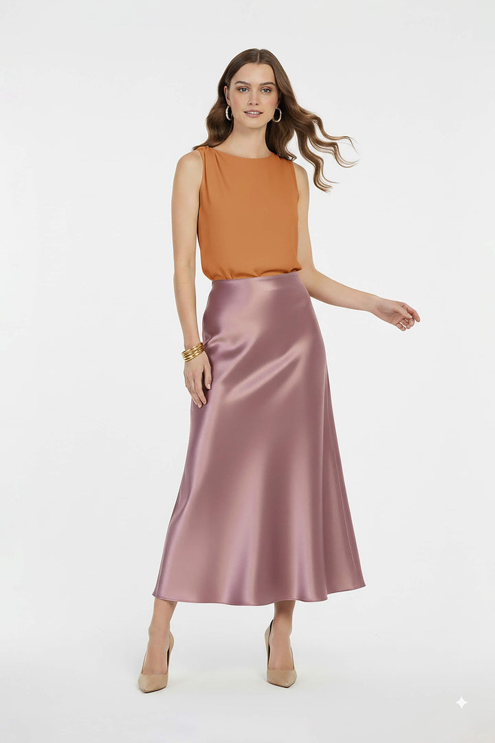 Falda satinada midi elegante